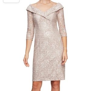 Alex evenings off the shoulder 3/4 sleeve  sequenced sheath dress